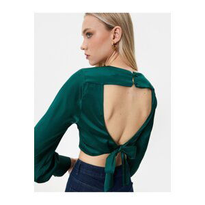 Koton Melis Ağazat X Cotton - Crop Decollete Satin Blouse