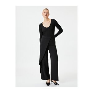Koton Wide Leg Trousers Covered Button Detailed