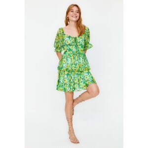 Trendyol Green Floral Skirt Flounce Skater/Waist Opening Chiffon Mini Lined Woven Dress
