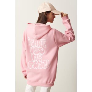 Happiness İstanbul Women's Light Pink Hooded Printed Rose Gold Sweatshirt