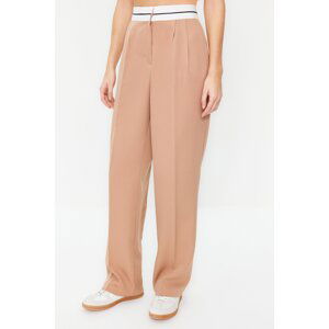 Trendyol Beige Wide Leg High Waist Belt Detail Woven Trousers