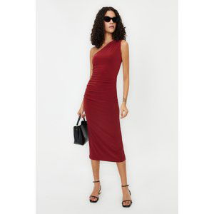 Trendyol Tile One Shoulder Draped Fitted Midi Stretch Knitted Dress