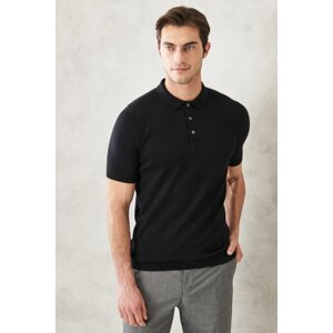 ALTINYILDIZ CLASSICS Men's Black Standard Fit Regular Cut 100% Cotton Polo Neck Knitwear T-Shirt