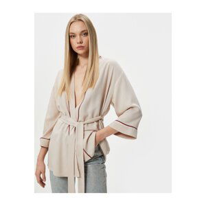 Koton Oversize Kimono Waist Belted Striped Viscose