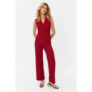 Trendyol Burgundy Jacket Collared Button Detailed Woven Jumpsuit