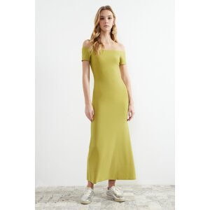 Trendyol Green Carmen Collar Fitted/Fitted Stretchy Knitted Maxi Pencil Dress