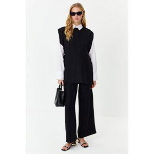 Trendyol Black Linen Look Side Tie Woven Bottom and Top Set