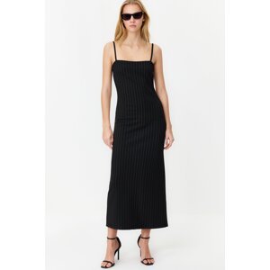 Trendyol Black Striped Strappy Bodycone/Body-hugging Knitted Maxi Pencil Dress