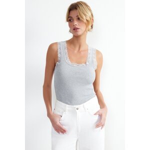 Trendyol Gray Melange Lace Detailed Body Fitted Stretch Knitted Undershirt