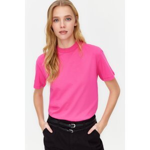 Trendyol Dark Pink 100% Cotton Basic High Neck Knitted T-Shirt