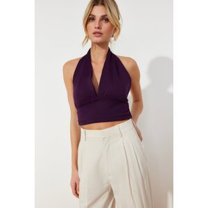 Trendyol Purple Barbell Fitted Crop Knitted Blouse