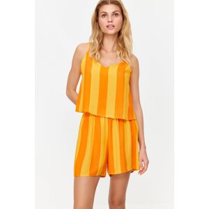 Trendyol Orange Striped Viscose Tank Top-Shorts Woven Pajamas Set