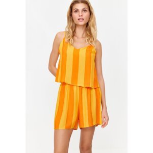 Trendyol Viscose Woven Pajama Set with Orange Stripes and String Straps
