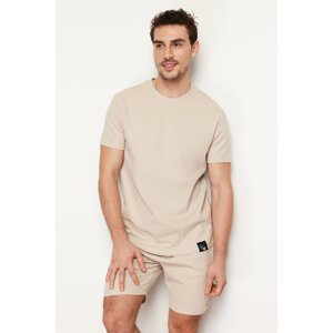 Trendyol Beige Regular Fit Waffles Knitted Shorts Pajamas Set