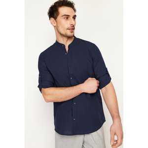 Trendyol Dark Navy Blue Slim Fit Basic Collar 100% Cotton Shirt with Epaulets