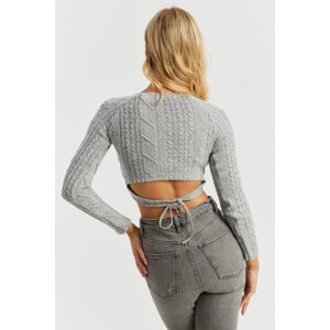 Cool & Sexy Women's Gray Waist Tie Crop Sweater CY443