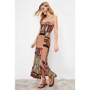 Trendyol Multi-Color Printed Strappy Wrapped/Textured Knitted Midi Dress