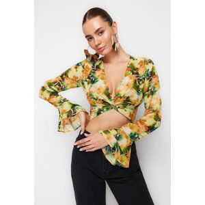 Trendyol Multicolored Patterned Crop Chiffon Blouse