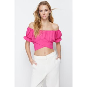 Trendyol Pink Tie Detailed Carmen Collar Woven Blouse