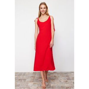 Trendyol Red Straight Cut Slit Strappy Maxi Woven Dress