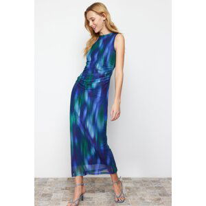 Trendyol Multi Color Draped Detail Fitted Maxi Length Tulle Knitted Maxi Dress