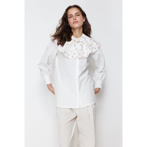 Trendyol Ecru Big Embroidered Baby Collar Cotton Woven Shirt