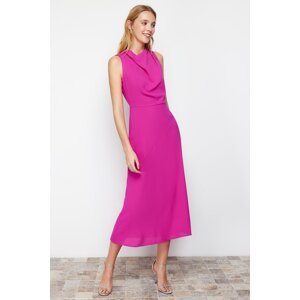 Trendyol Pink Degaje Neck Skirt Cut Detail Midi Woven Dress