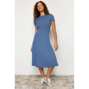 Trendyol Blue Flounce Midi Elastic Knitted Maxi Dress
