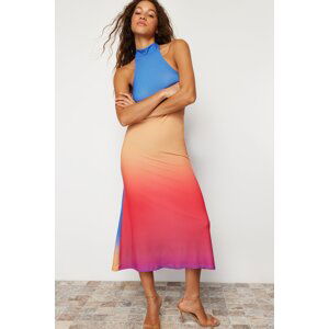 Trendyol Multicolor Patterned Halter Neck Fitted Flexible Knitted Midi Dress