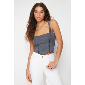 Trendyol Anthracite Antique/Pale Effect Body-Sitting Ribbed Flexible Knitted Blouse