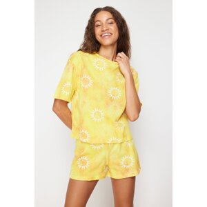 Trendyol Yellow 100% Cotton Sun Patterned Knitted Pajamas Set