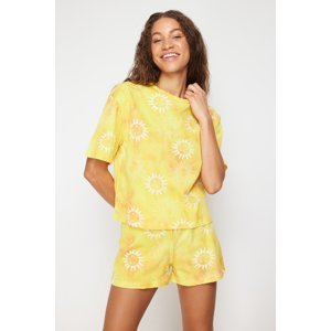 Trendyol Yellow 100% Cotton Sun Patterned Knitted Pajama Set