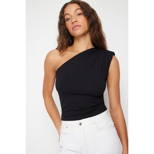 Trendyol Black Asymmetric One-Shoulder Waistband Elastic Knitted Blouse