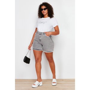Trendyol Curve Gray Pocket and Leg Tassel Detail Mini Denim Shorts