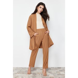 Trendyol Beige Wrapped Knitted Kimono Trousers Bottom-Top Set