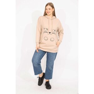 Şans Women's Mink Plus Size Sweatshirt with stockings, Front Print and Hooded Detail
