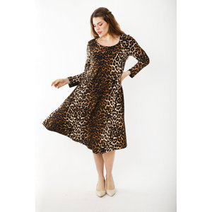 Şans Women's Plus Size Brown Leopard Print Long Sleeve Dress