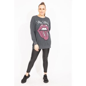 Şans Women's Large Size Smoked Stone Detailed Sweatshirt