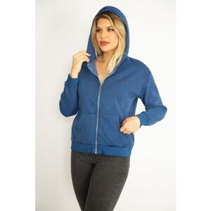 Şans Women's Plus Size Saks Front Zippered Kangaroo Pockets, Rayon inner lining, Hooded Sweatshirt Coat