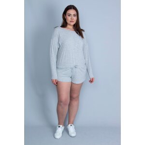 Şans Women's Plus Size Gray Shorts Overalls with Lace-Up Detail at the waist