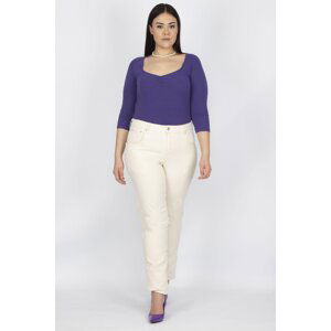 Şans Women's Plus Size Ecru 5-Pocket Trousers