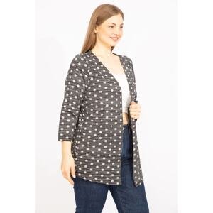 Şans Women's Smoked Plus Size Points Patterned Viscose Cardigan with Adjustable Sleeves