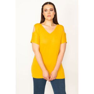 Şans Women's Mustard V-neck Viscose Blouse