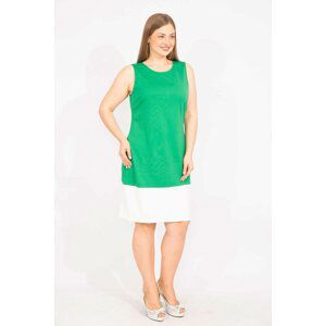 Şans Women's Green Plus Size Color-Combined Dress