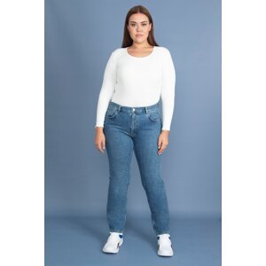 Şans Women's Plus Size Blue Washed Effect Jeans Trousers