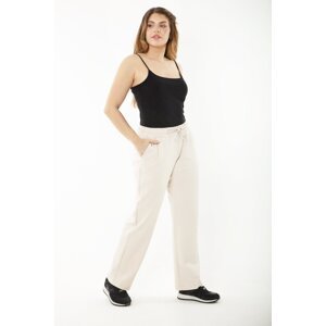 Şans Women's Plus Size Beige Sweatpants with Eyelets And Elastic Waist, Side Pockets.