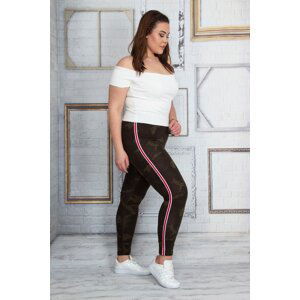 Şans Women's Plus Size Khaki Side Stripe Patterned Leggings Pants