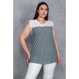 Şans Women's Plus Size Green Robe with Lace and Striped Striped Blouse