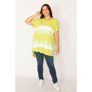 Şans Women's Plus Size Green Tie Dye Patterned, Comfortable Cut Tunic