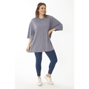 Şans Women's Plus Size Gray Comfy Cut Short Sleeve Blouse